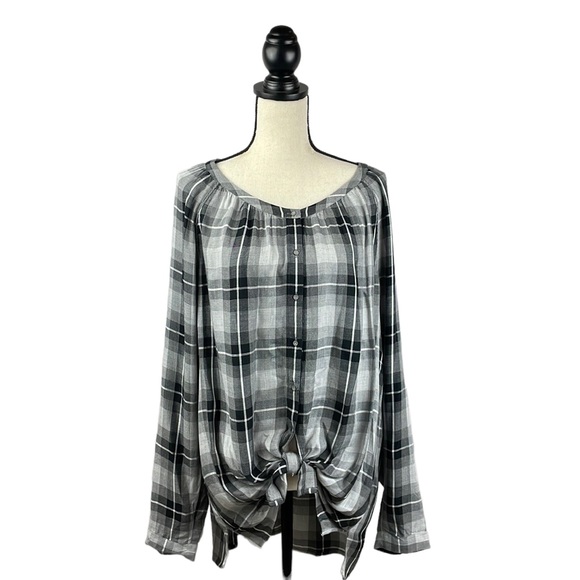 J. Jill Tops - J. Jill Shirt SZ XL Tie in Front Longer in Back Black Gray Black Long Sleeve